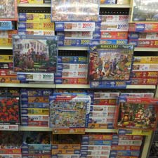 Shelf full of puzzles